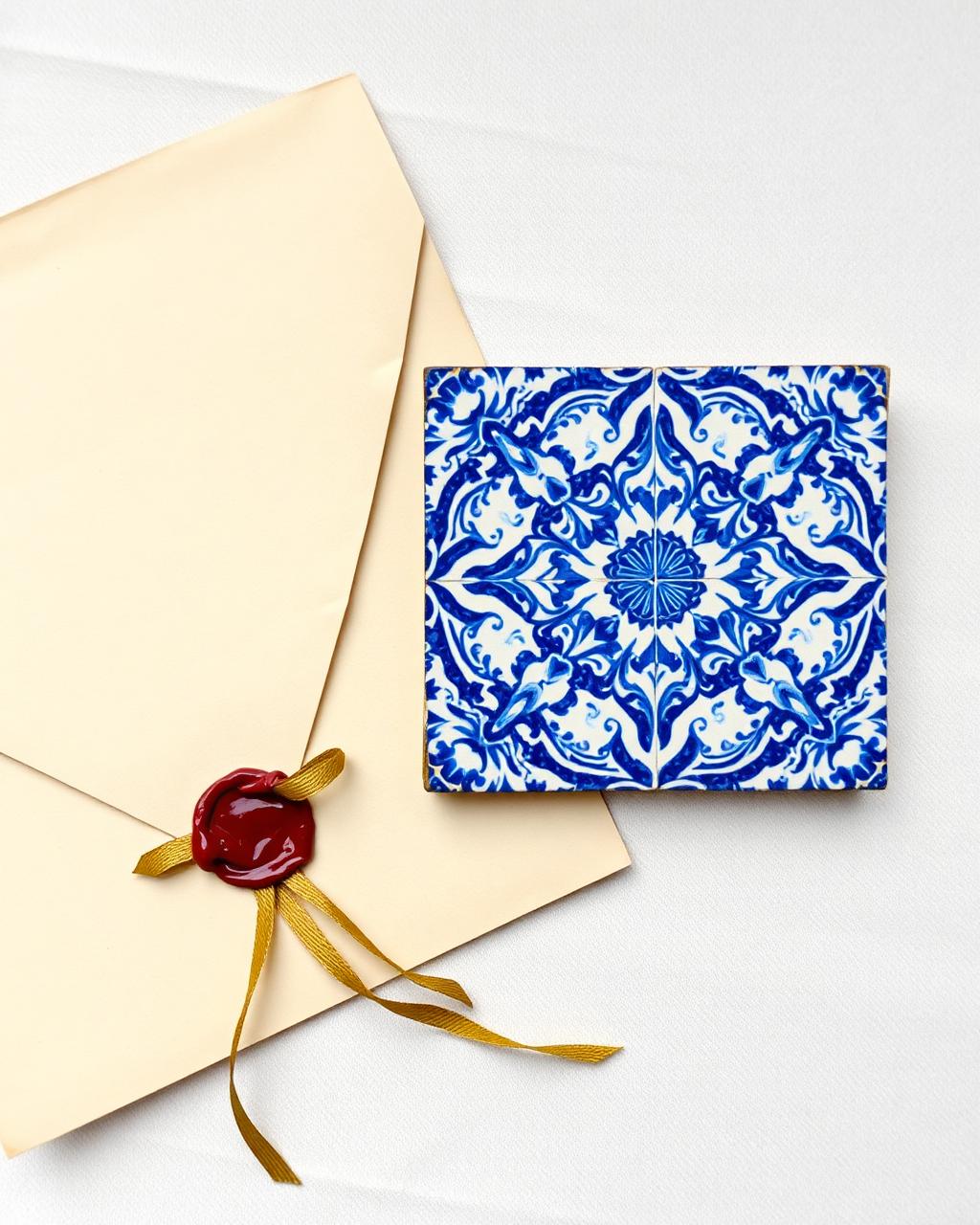 Portuguese azulejo tile with a sealed letter